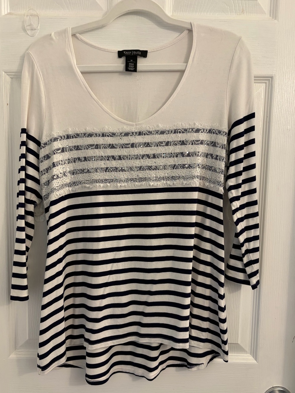 White House Black Market White & black Striped Long Sleeve Top size medium.